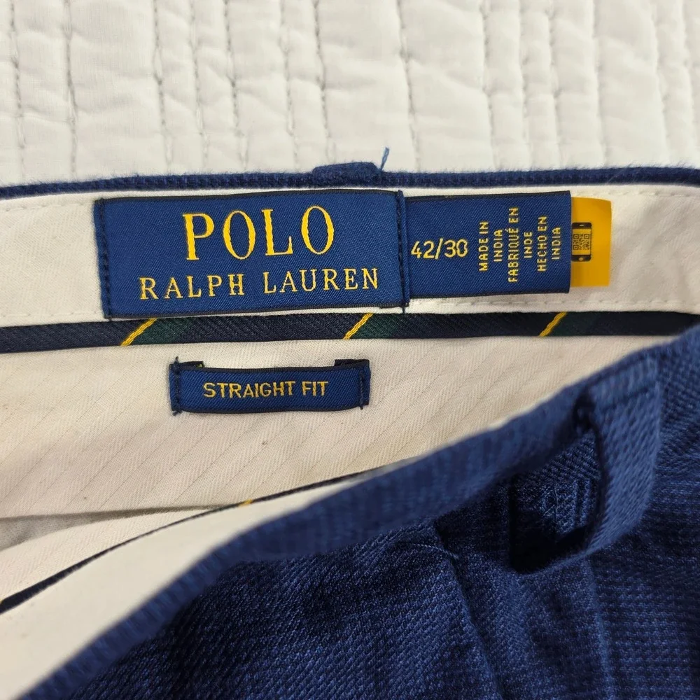 Polo Ralph Lauren Mens NWT Navy Blue Linen Cotton Straight Fit Pants 42/30 Chino